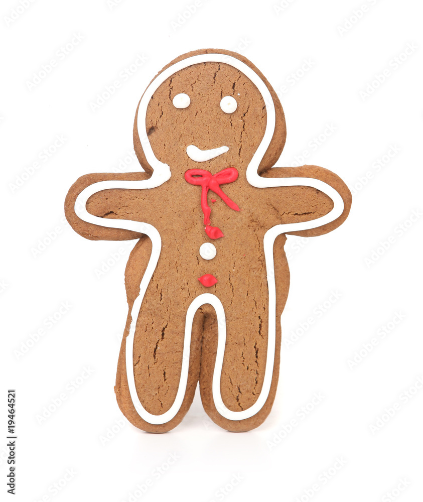 Obraz premium Gingerbread Man Smiling and Isolated on White Background