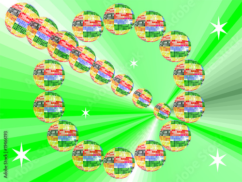 Kreis bunter Discokugeln mit grünem Hintergrund