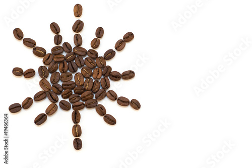 The sun from coffee beans isolate on white background