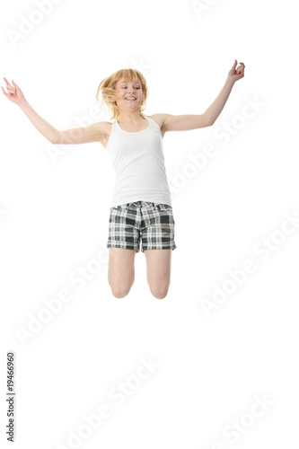 Young smiling woman jumping