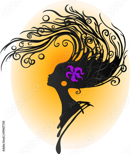 Silhouette of girl`s face & hair