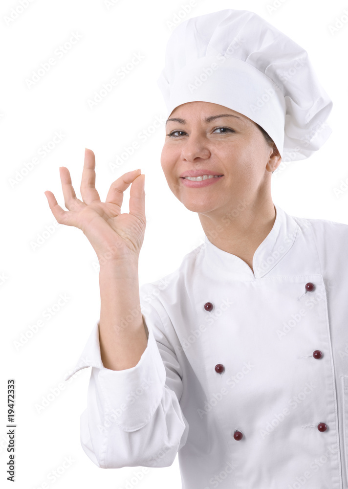 portrait of a female chef isolated over white portrait of a female chef isolated over white