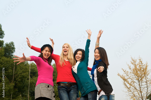 Multicultural girls in College Cheering