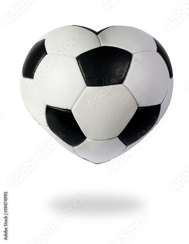 Heart as black white soccer ball on the white background
