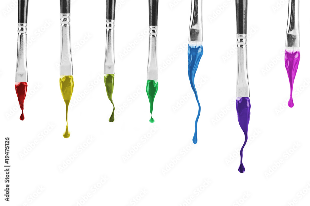 brushes with pain drops close up brushes with pain drops close up