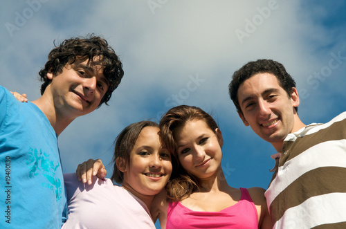 Friends under blue sky