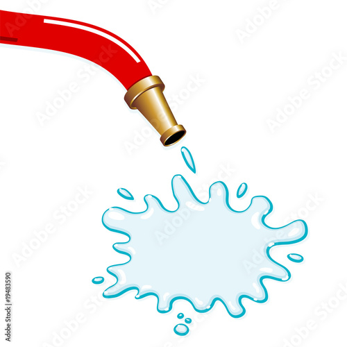 Fire hose with water splash isolated over white