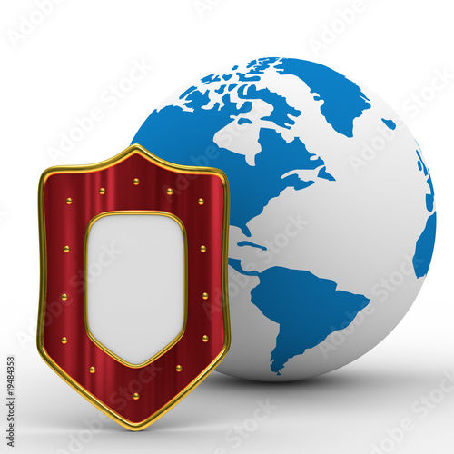 globe and shield on white b...