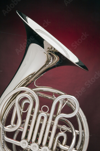 French horn Silver Isolated On Red