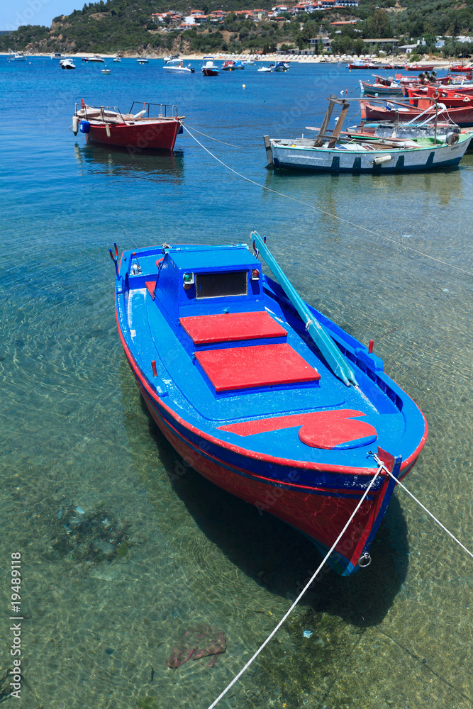 Boats near Ouranopolis, Athos Peninsula, Mount Athos Boats near Ouranopolis, Athos Peninsula, Mount Athos