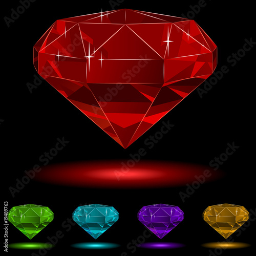 Colorful diamond vector set isolated on black