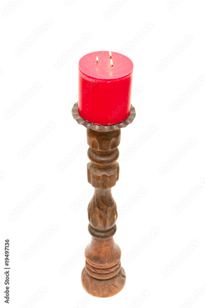 red candle in wooden holder isolated on white red candle in wooden holder isolated on white