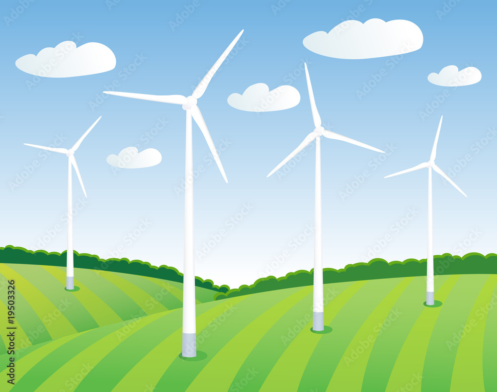 Wind turbines on the green fields Wind turbines on the green fields