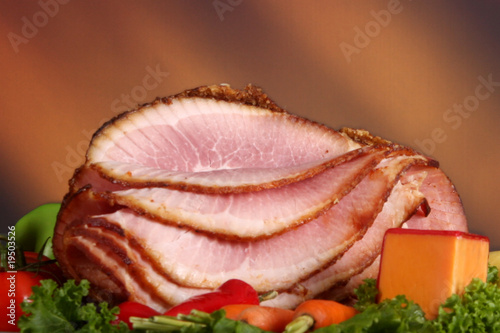Close up of a holiday ham dinner