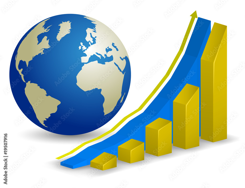 Global finance. Growth Chart with world map on background. Global finance. Growth Chart with world map on background.