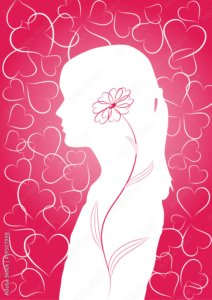 Romantic background with girls silhouette and hearts Romantic background with girls silhouette and hearts