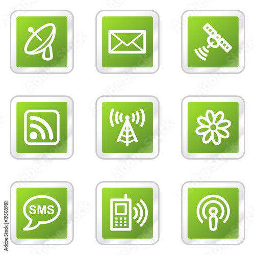 Communication web icons, green square sticker series