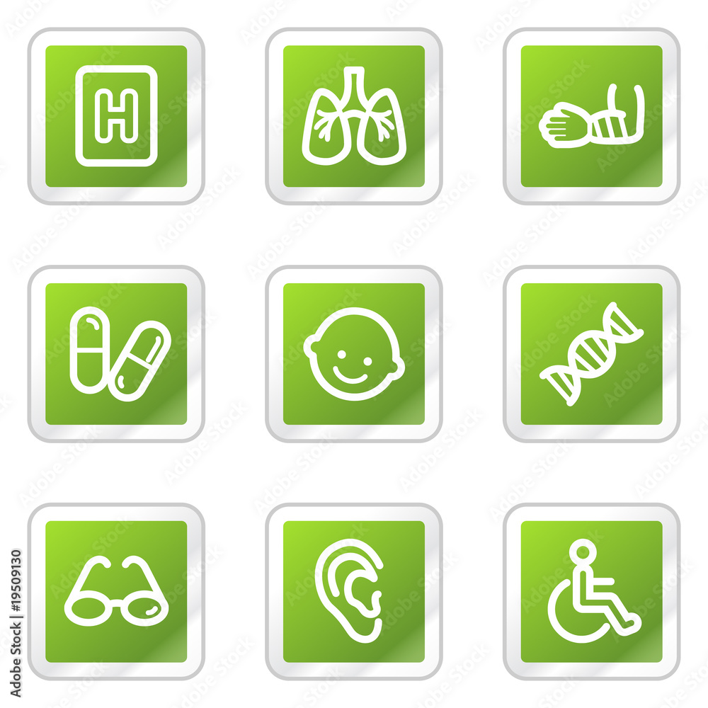 Medicine web icons set 2, green square sticker series Medicine web icons set 2, green square sticker series