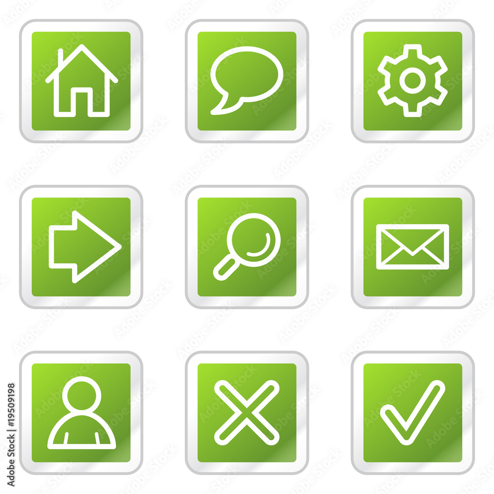 Basic web icons, green square sticker series Basic web icons, green square sticker series