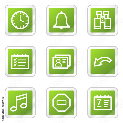 Organizer web icons, green square sticker series