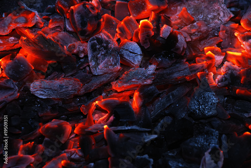 Closeup of the burning charcoal