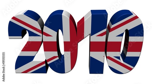 British flag 2010 text 3d render on white illustration
