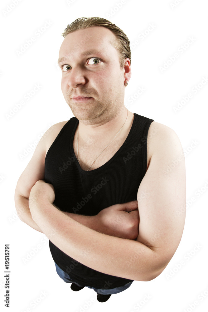 Paranoid man with arms crossed Paranoid man with arms crossed