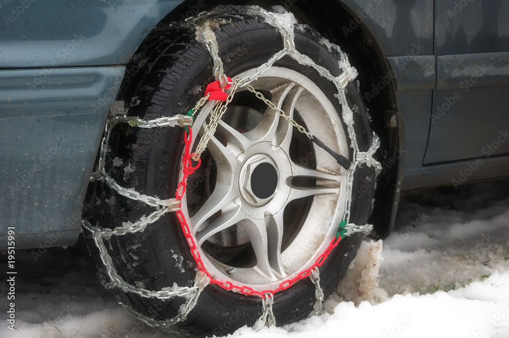 winter chains of anti-skid on a motor-car wheel winter chains of anti-skid on a motor-car wheel