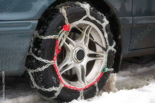 winter chains of anti-skid on a motor-car wheel