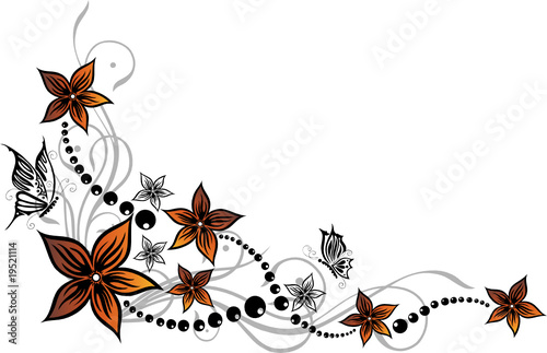 Blumen, Blüten, Ranke, floral, mit Schmetterlingen