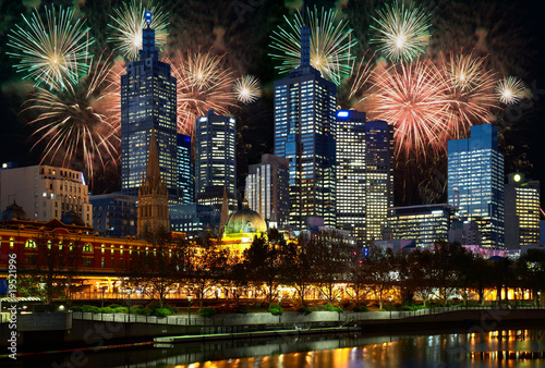 Fireworks over Melbourne city