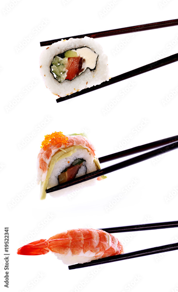 Sushi with chopsticks