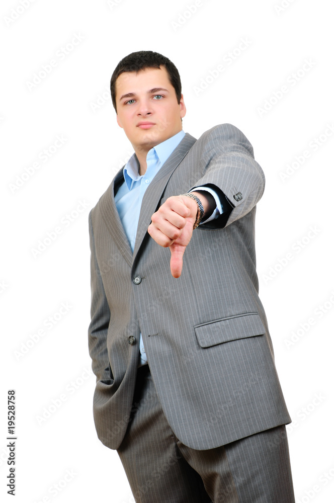 businessman with thumbs down isolated on white businessman with thumbs down isolated on white
