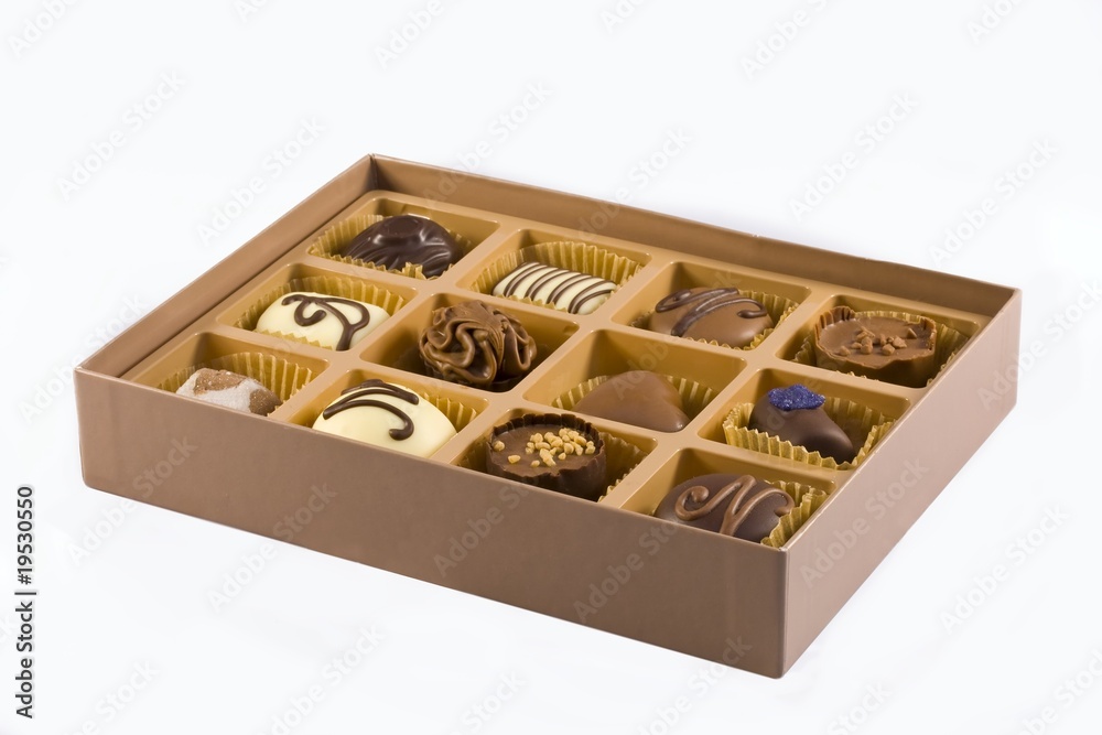 Box of belgian chocolates on a white background Box of belgian chocolates on a white background