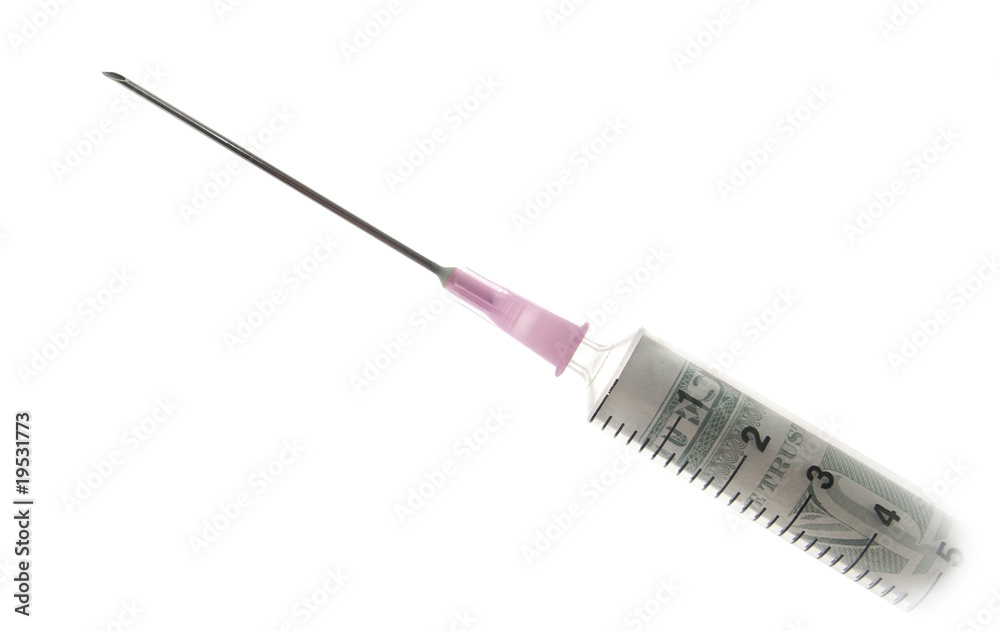 Fototapeta premium Cash and syringes on a white background,