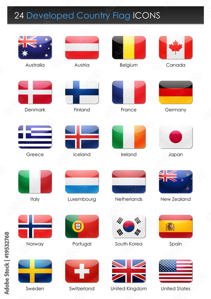 24 Developed Countries Flag - Rectangle Icons Stock Vector | Adobe Stock