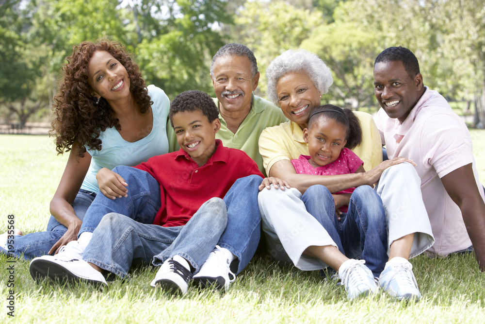 Portrait Of Extended Family Group In Park Portrait Of Extended Family Group In Park