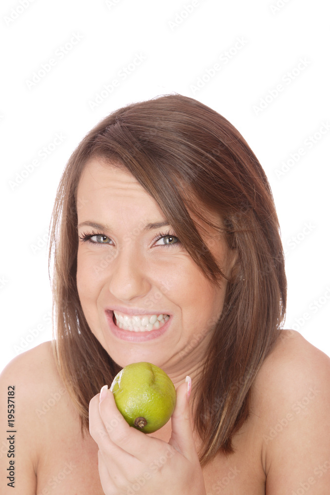 happy model eating a Lemon happy model eating a Lemon