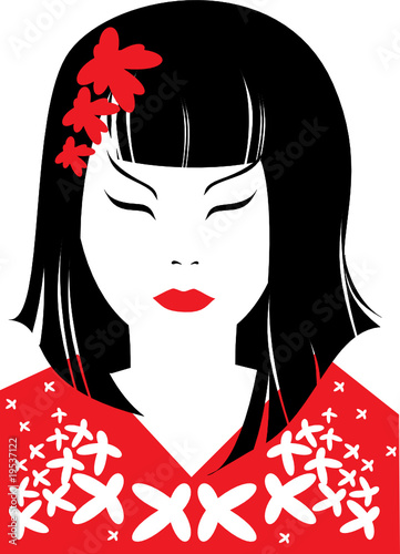 Vector closeup portrait of japanese woman with long hair