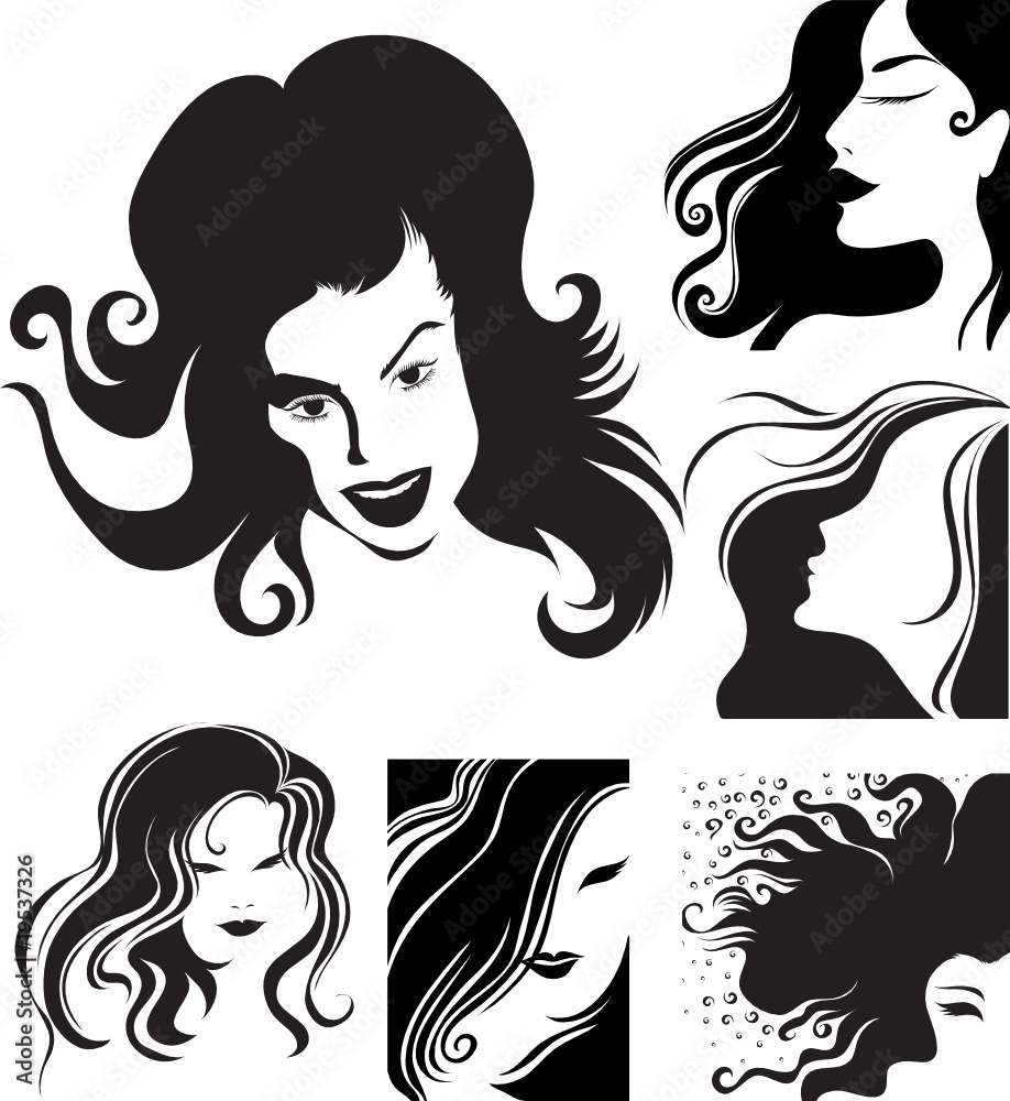 Vector set of closeup silhouette portrait of beautiful woman Vector set of closeup silhouette portrait of beautiful woman