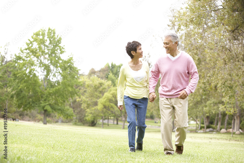 Senior Couple Walking In Park Senior Couple Walking In Park