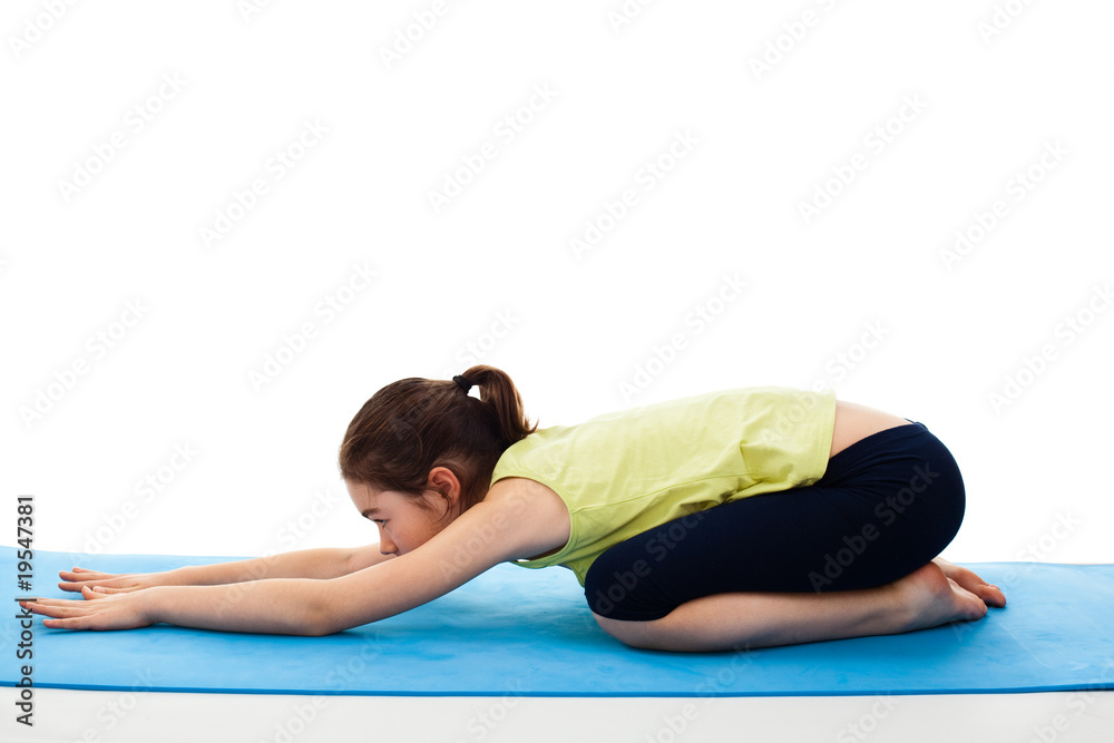 Active girl exercising isolated on white background Active girl exercising isolated on white background