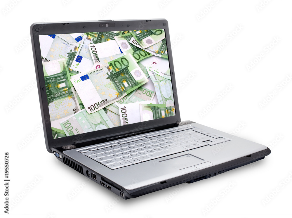 Open laptop with money Open laptop with money