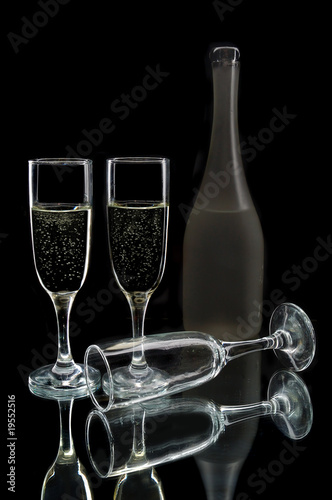 Wine bottle and glasses