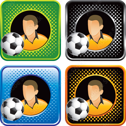 soccer player and ball colored halftone web buttons