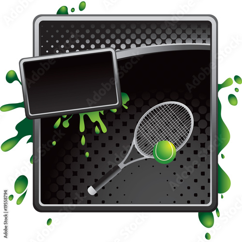 tennis racket and ball black halftone grungy template