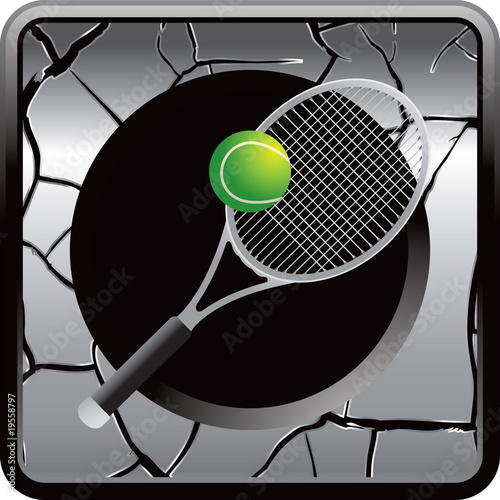 tennis racket gray cracked web button