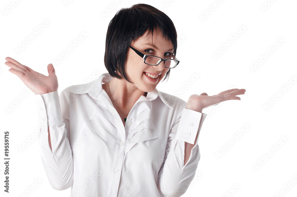 The charming young business woman in a white shirt The charming young business woman in a white shirt