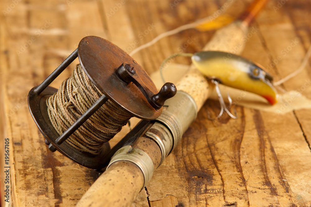 Vintage fishing rod and reel Stock Photo