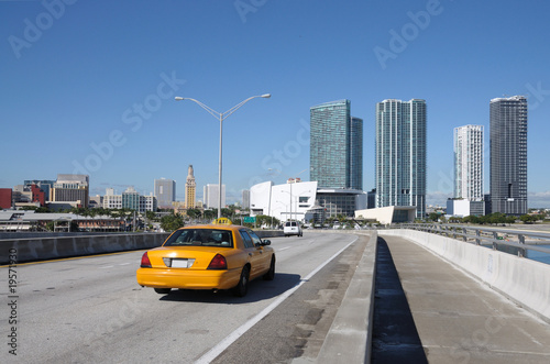 Taxi on the Bridge at Downtown Miami, Florida USA
